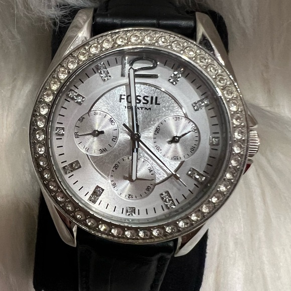 Fossil Accessories - Vintage Fossil Silver Chronograph with Black Leather Strap